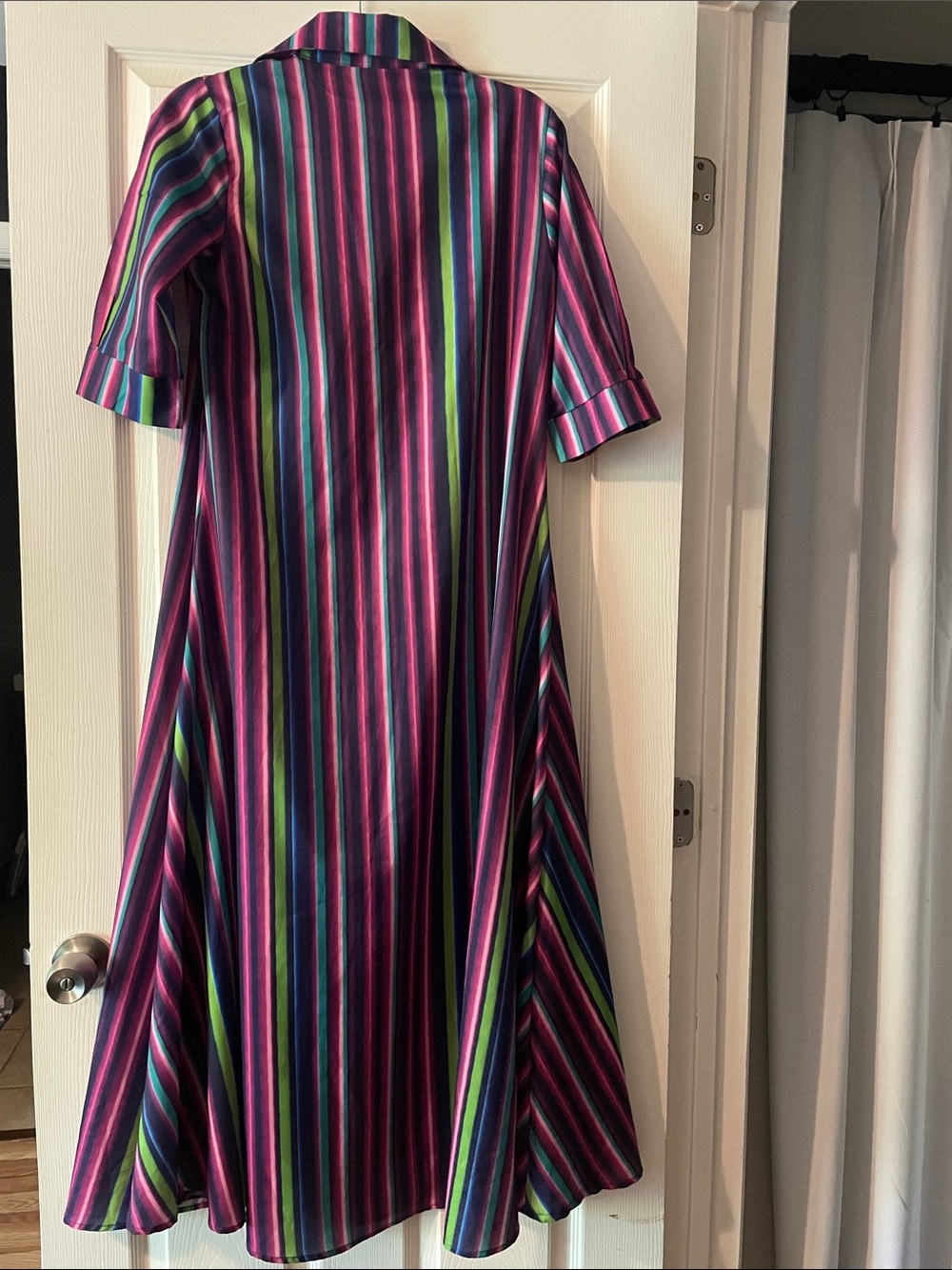 Women's Button-Front Striped Midi Dress - Purple Multicolor - Picture 3 of 3